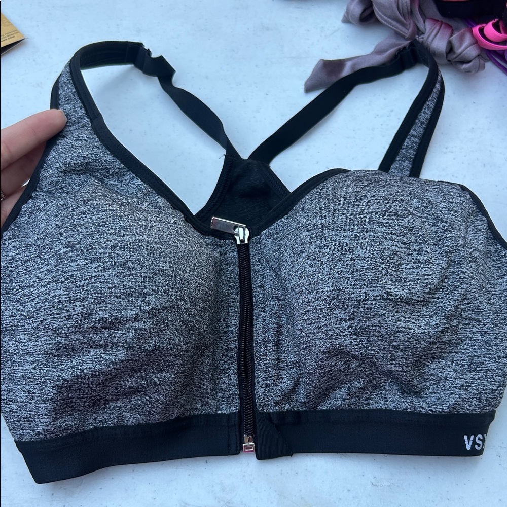 Victoria's Secret Black and Gray Zip Front Sports Bra